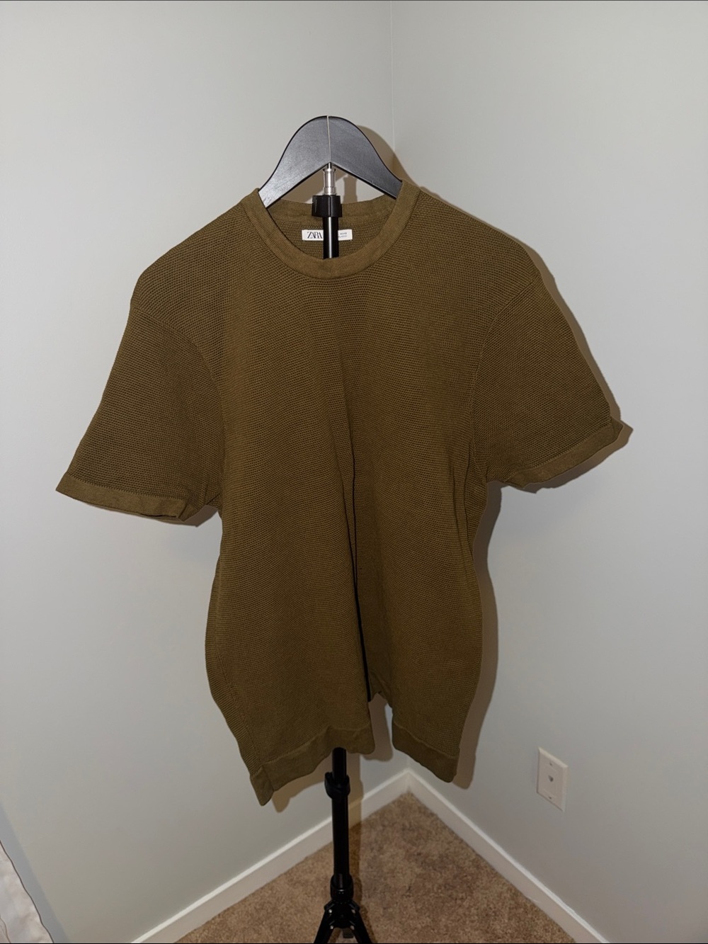 Zara Olive Textured Short Sleeve Knit Tee